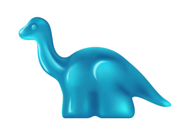 illustrazioni stock, clip art, cartoni animati e icone di tendenza di caramelle gelatinose 3d a forma di personaggio dinosauro magico blu, drago lucido - gelatin dessert blueberry blue dessert