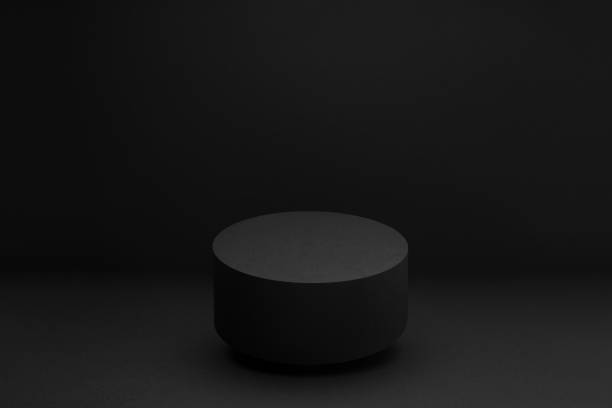 istock Flying black round podium, mockup on black background with shadow. Scene template for presentation cosmetic products, gifts, goods, advertising, design, display, showing in minimalist style. 2019639850