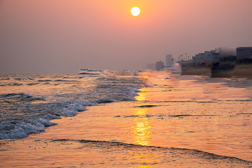 Beautiful Sunset at Golden Beach Puri - Orissa, India