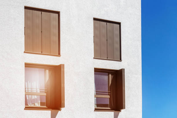 istock Shutters on Large Windows of Modern Facade Building 2019693326