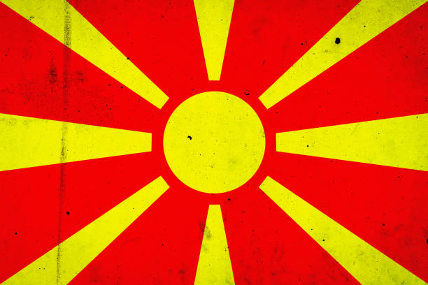 North Macedonia flag on a concrete wall. Flags. Europe.