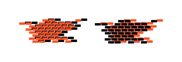 иконы на кирпичной стене. плоский стиль. векторные иконки - brick backgrounds orange brick wall stock illustrations