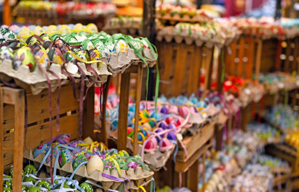 istock Traditional Easter market with colorful and painted easter eggs in Vienna springtime 2019730388