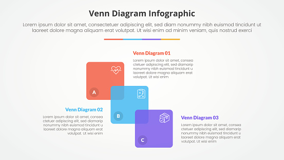 venn diagram infographic concept for slide presentation with round square shape ladder steps with 4 point list with flat style vector