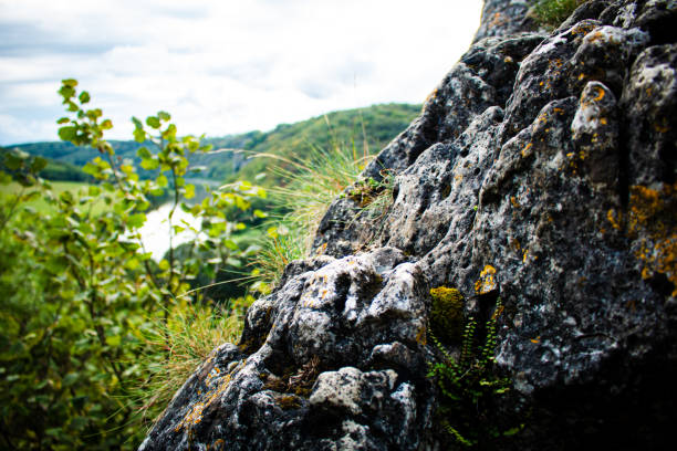 A hand carefully places stones on a balanced rock cairn by a tranquil alpine lake, surrounded by rugged mountains and lush forests in a peaceful natural setting.