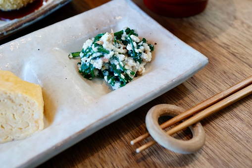 Spinach with white. A traditional Japanese dish.