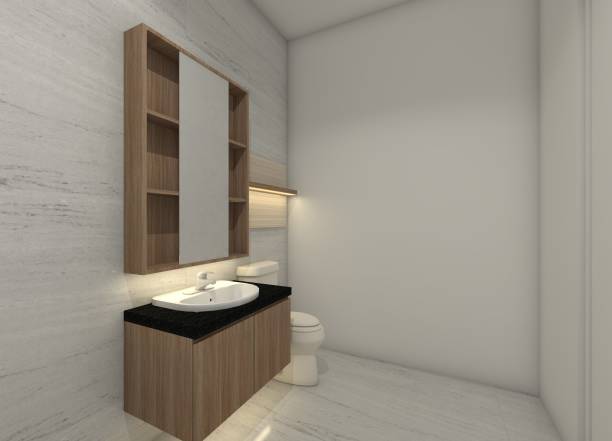 istock Wooden Sink Cabinet with Mirror Box Storage for Interior Bathroom 2019757085
