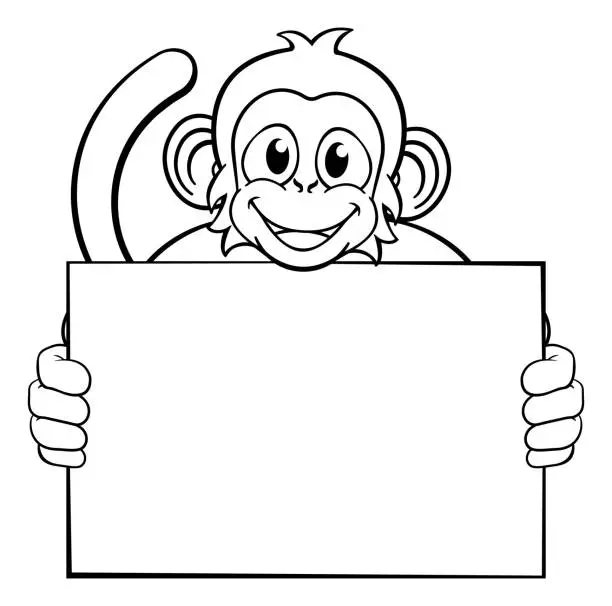 Vector illustration of Monkey Cartoon Character Animal Holding Sign
