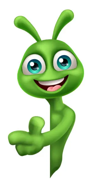 Vector illustration of Alien Cute Little Green Man Martian Cartoon Mascot