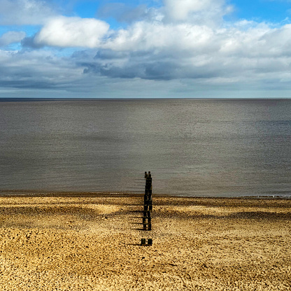 The beach and sea at Gorleston, Great Yarmouth. February 2024