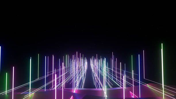 istock 3d illustration abstract patterns of glowing lines on black background 2019757790
