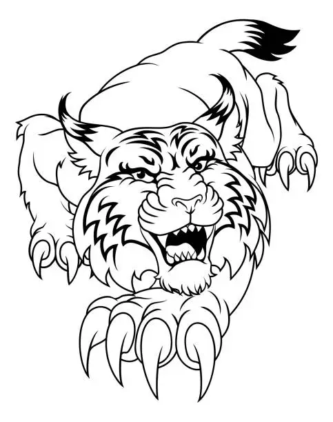 Vector illustration of Wildcat Angry Wildcats Team Sports Mascot Roaring