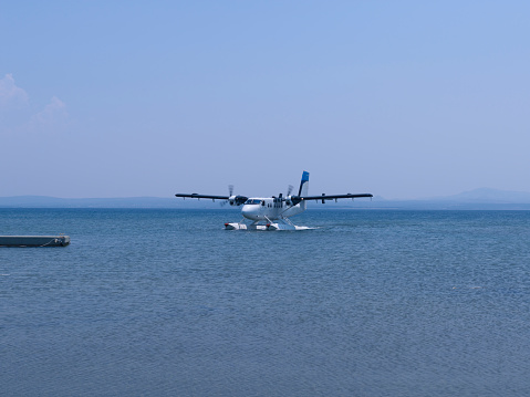 Seaplane in the sea. No people.