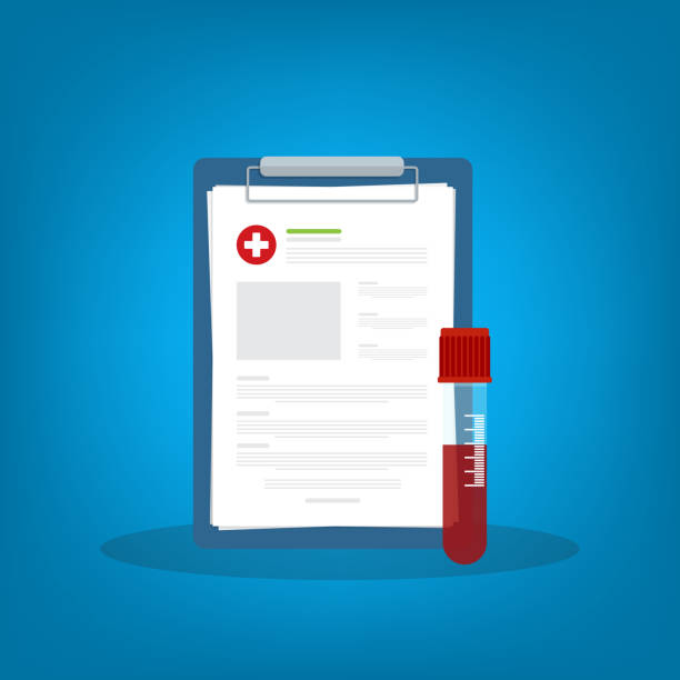 ilustrações de stock, clip art, desenhos animados e ícones de blood analysis. blood test. medical research report with medical sample in a glass tube. - blood sample blood tubing test tube