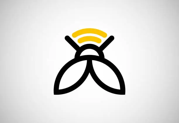 Vector illustration of Bee signal logo design vector template. Wifi Bee connection logo