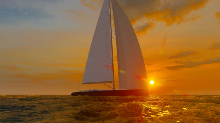 A sailboat sails alone in the sea