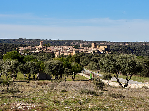 Panoramic view of Pedraza, a touristic medieval walled village in the province of Segovia. Castilla León, Spain, Europe