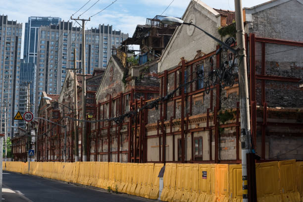 Shanghai, China - September 01, 2023: An old residential building complex in Shanghai that is about to be demolished
