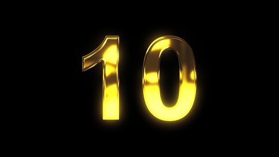 Gold number 10. Computer generated 3d render