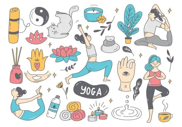 Vector illustration of Yoga Poses Doodle