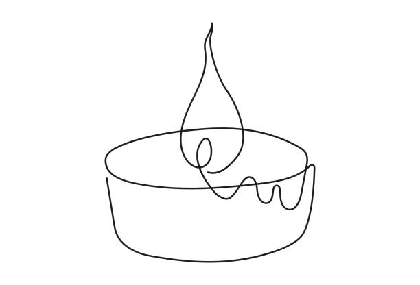 ilustrações, clipart, desenhos animados e ícones de vela de luz de chá com chama. vela de aroma decorativo acesa. desenho contínuo de uma linha. arte de linha. isolado no fundo branco. elemento de design para impressão, saudação, cartão postal, scrapbooking. - candle tea light candlelight white background