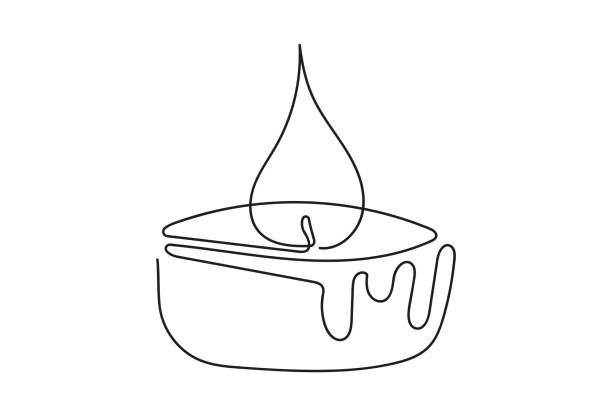 ilustrações, clipart, desenhos animados e ícones de vela de luz de chá com chama. vela aromática decorativa acesa. desenho contínuo de uma linha. arte de linha. isolado no fundo branco. elemento de design para impressão, saudação, cartão postal, scrapbooking. - candle tea light candlelight white background