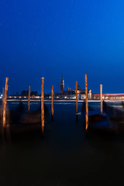 Venice cityscape views at dusk, walking around, sightseeing, architectural and historical heritage of Italy.  Part of series of travel destinations.