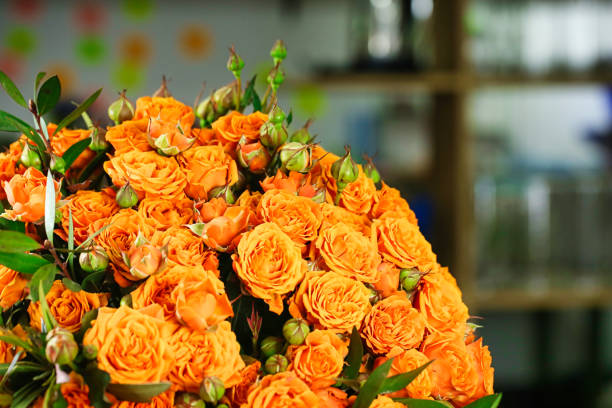 Stunning Bouquet of Orange Roses on Table