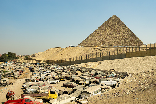 car graveyard or junkyard near the pyramids of Giza. Outskirts of Cairo Egypt