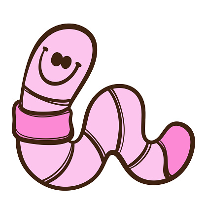 Funny earthworm cartoon isolate on white