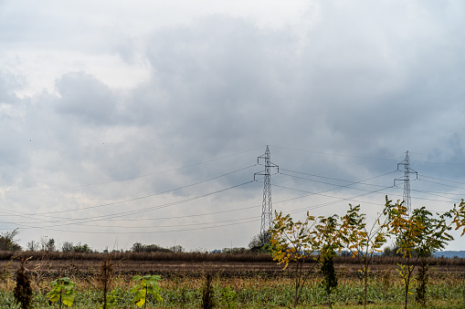 Power lines stretch across the natural landscape, symbolizing the vital connection between nature and the energy that powers our world.