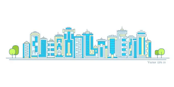 Vector illustration of City metropolis architectural landscape .Modern city panorama .High urban skyscrapers .