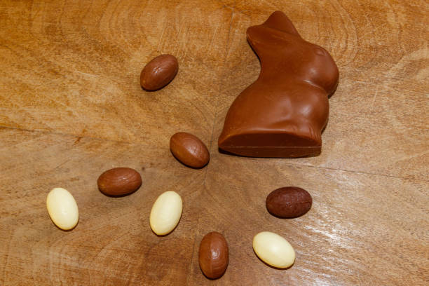 Delicious Easter holiday chocolate bunny, eggs and sweets