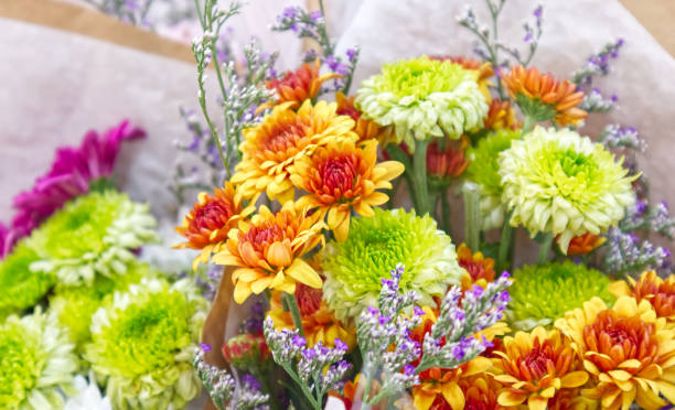 istock Group of flower bouquets wrapped in paper 2019941314