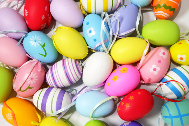 istock Colorful Easter Eggs on white background copy space stock photo 2019965453