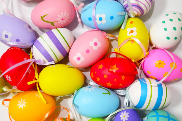 istock Colorful Easter Eggs on white background copy space stock photo 2019965455