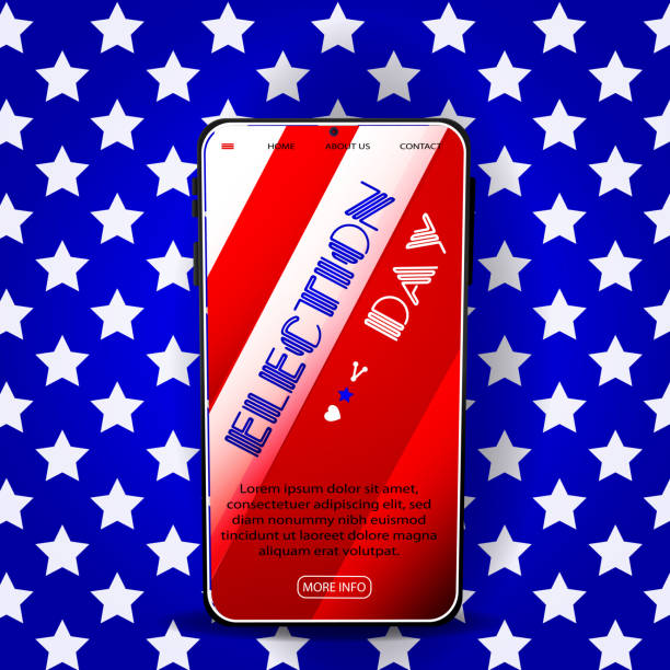 illustrations, cliparts, dessins animés et icônes de mobile phone with vote text on abstract american retro background. voting template with place for text. - interface icons politics american flag voting