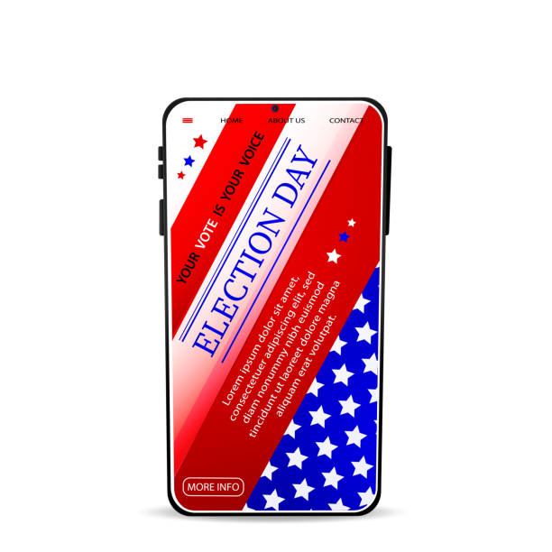 illustrations, cliparts, dessins animés et icônes de téléphone portable avec texte de vote sur fond rétro américain abstrait. modèle de vote avec place pour le texte. - interface icons politics american flag voting