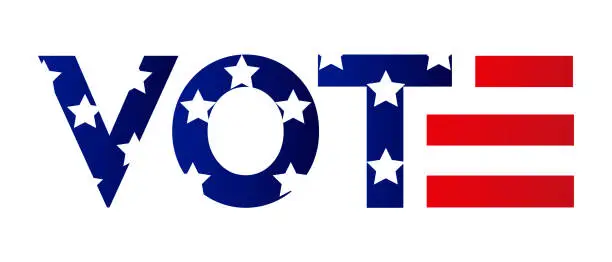 Vector illustration of Election voting concept in realistic style. Vote in the USA, banner design. Choice text with American flag on white background. Illustration of voting in an election with space for text.