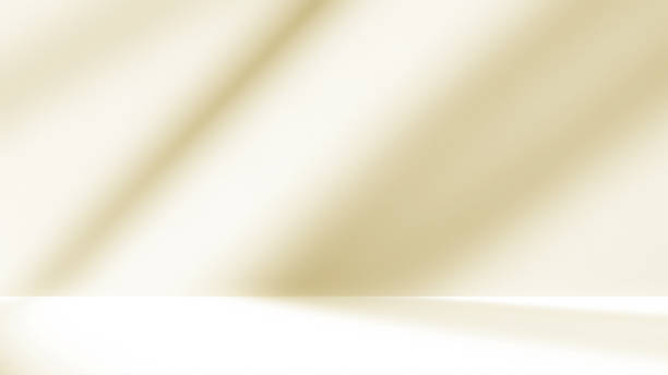 Empty cream beige golden room studio with shadow of leaves for product presentation.