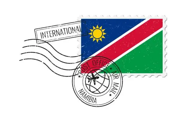 Vector illustration of Namibia grunge postage stamp. Vintage postcard vector illustration with Namibian national flag isolated on white background. Retro style.