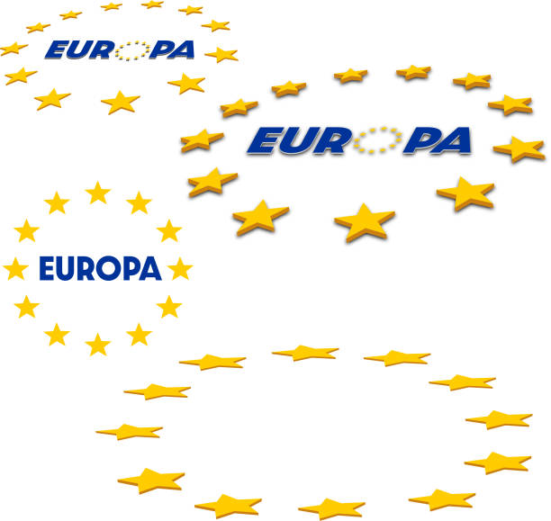 ilustrações, clipart, desenhos animados e ícones de conjunto de símbolos da união europeia. vários modelos de coroa de estrelas da ue isolados no fundo branco. ícones de estrelas em círculo. logótipos europeus amarelos. - european union flag flag backgrounds star shape