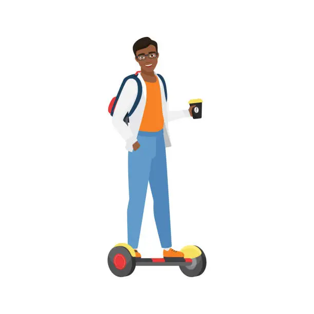 Vector illustration of Student character on hoverboard