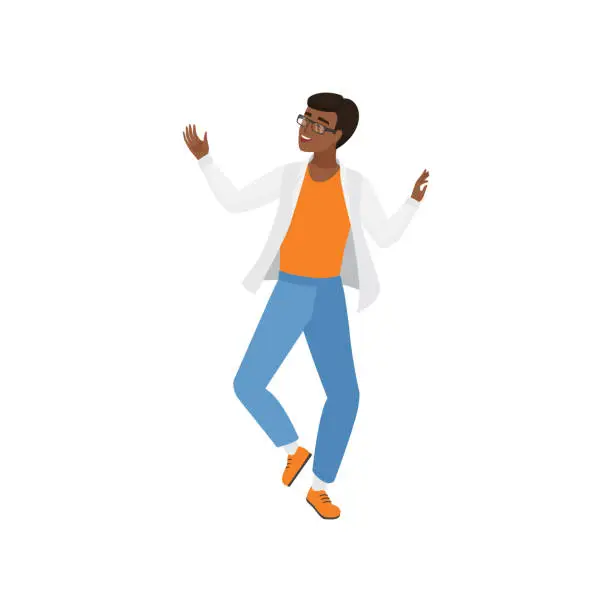 Vector illustration of Excited student character dancing pose