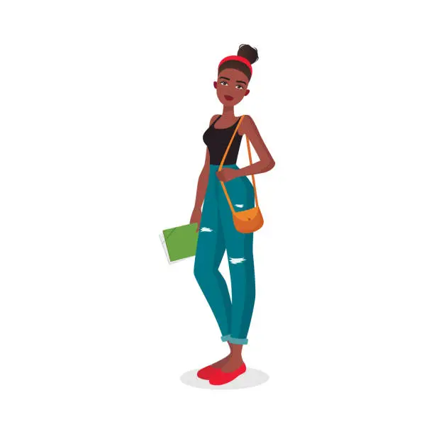 Vector illustration of African student girl