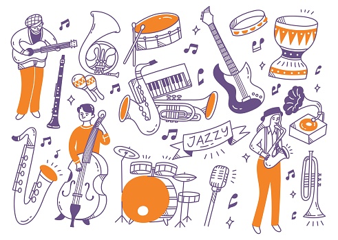 Jazz music player and the instruments doodle