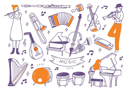Jazz music player and the instruments doodle