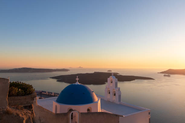 istock Santorini caldera with classic blue dome church 2020112426