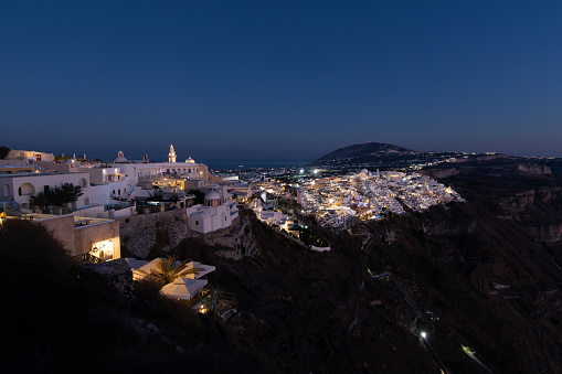 Night view of the town of Fira on the cliff of Santorini