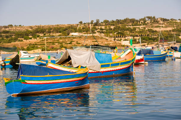 Luzzi, typical Maltese boats moored in the harbour